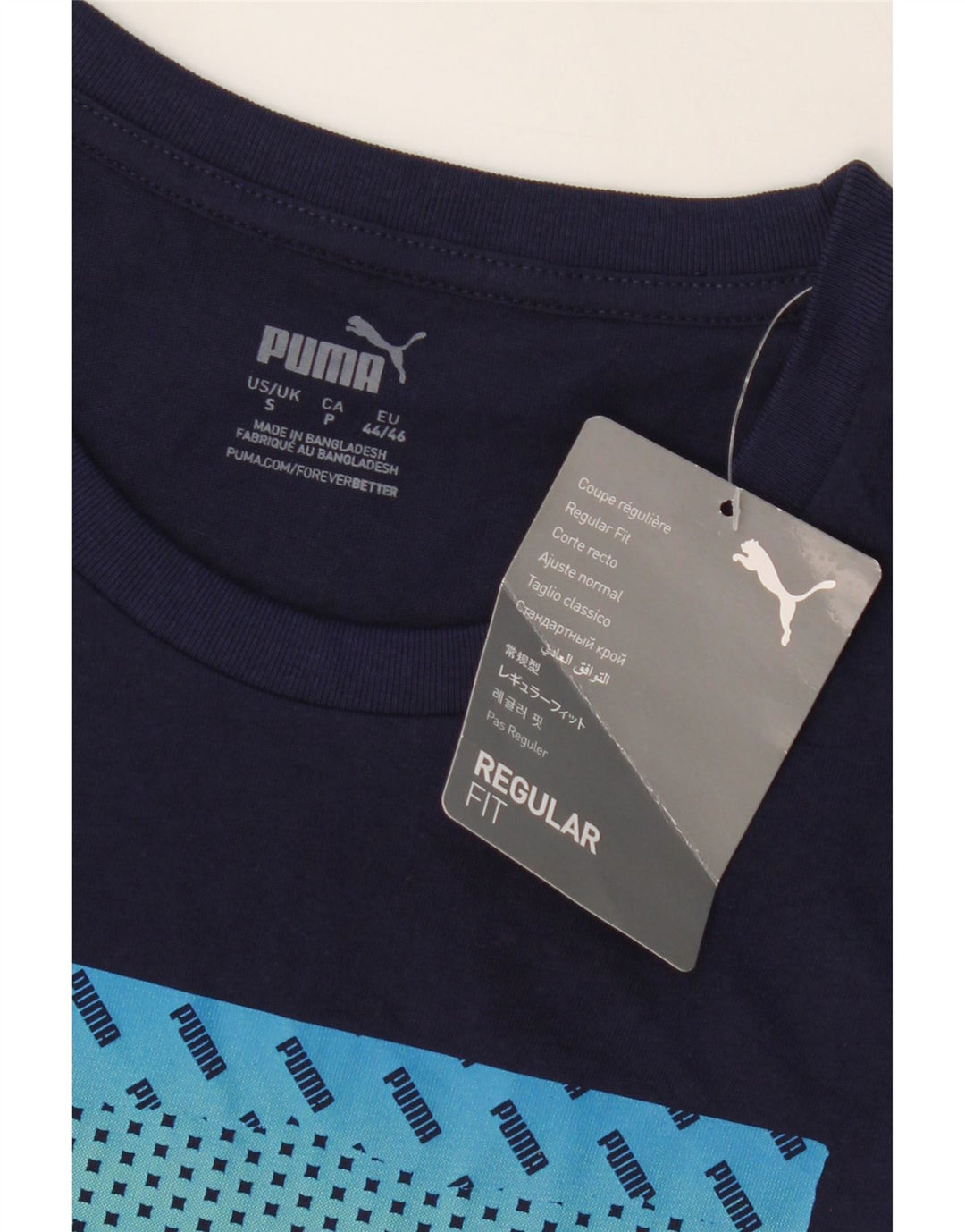 PUMA Mens Graphic T-Shirt Top Small Navy Blue Cotton Vintage Puma and Second-Hand Puma from Messina Hembry 
