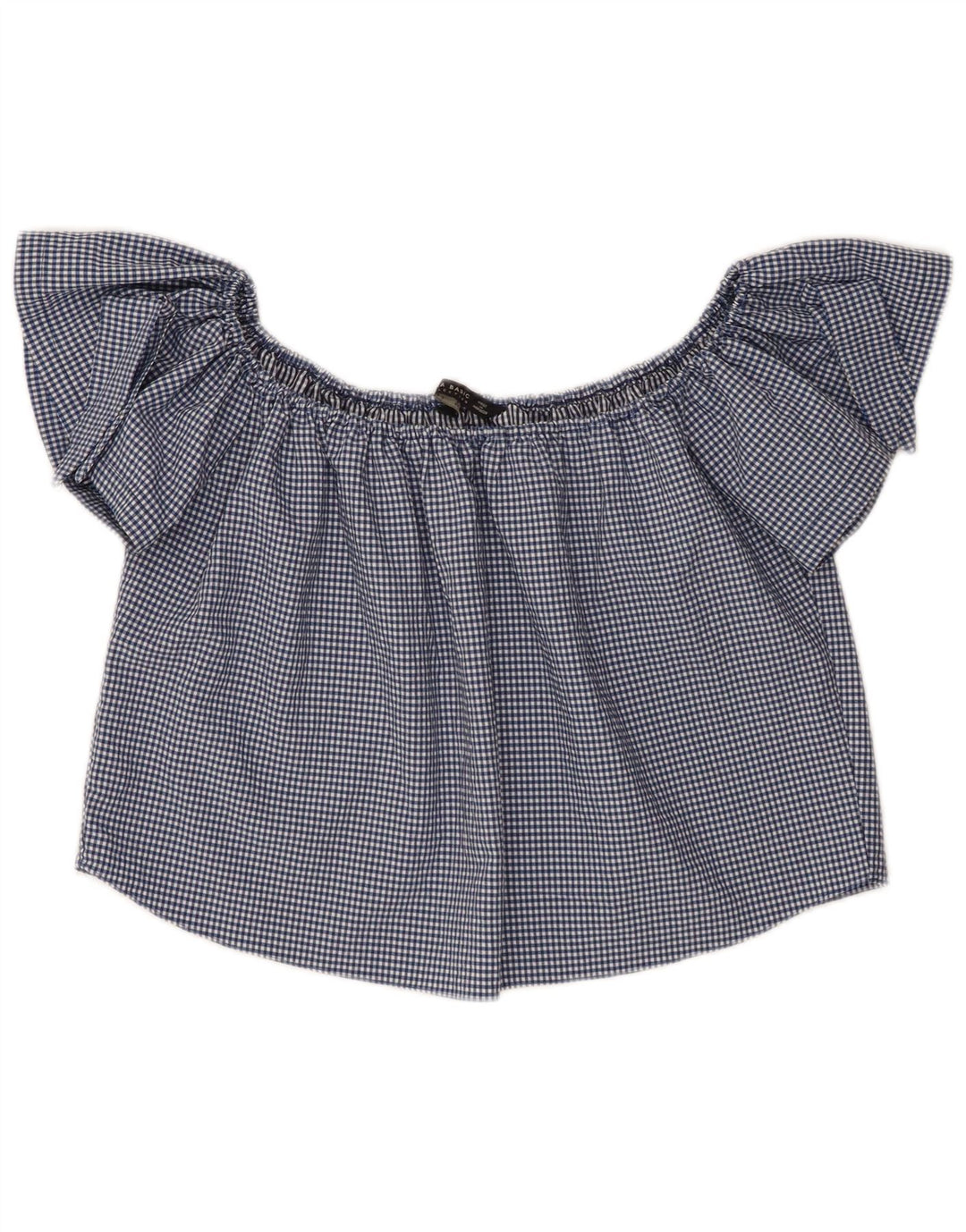 Top corto da donna con spalle scoperte Zara UK 10 piccolo a quadretti blu navy