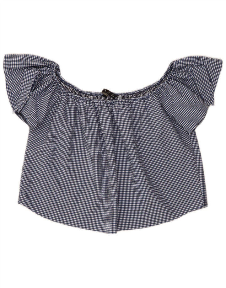 Top corto da donna con spalle scoperte Zara UK 10 piccolo a quadretti blu navy