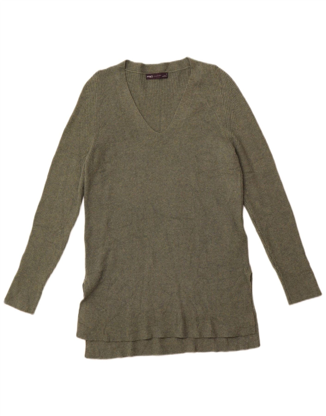 Maglione maglione con scollo a V da donna Marks & Spencer UK 10 piccolo poliestere verde