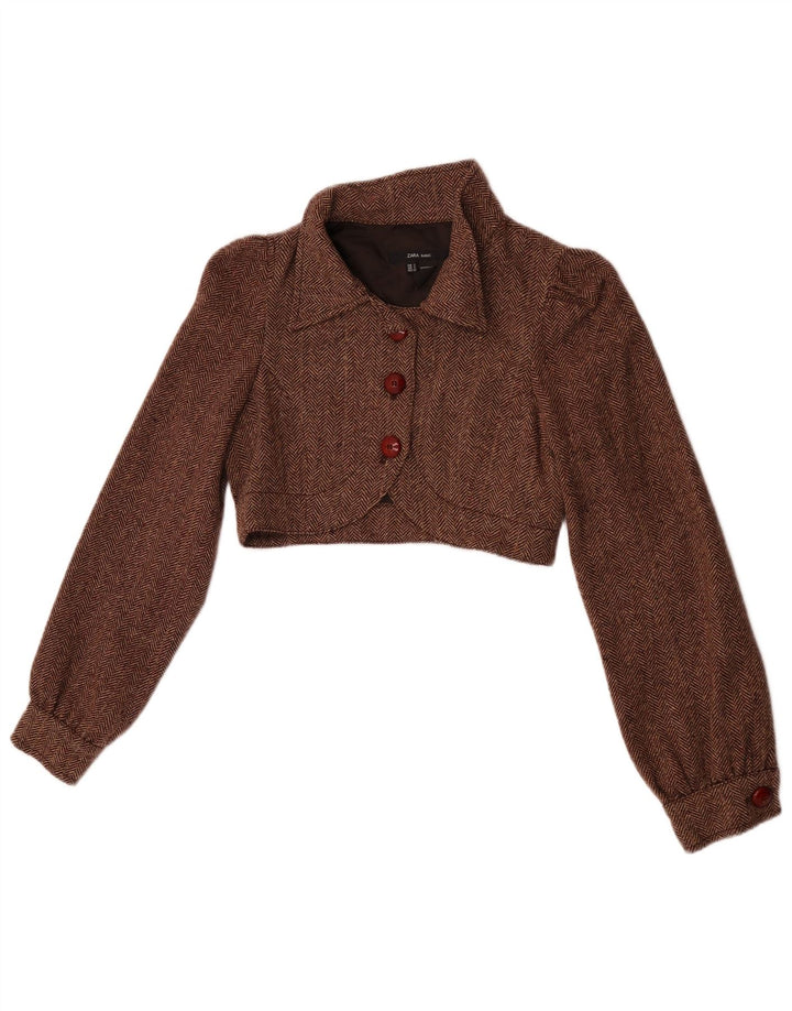 Giacca Bolero da donna Zara UK 10 piccola lana a spina di pesce marrone
