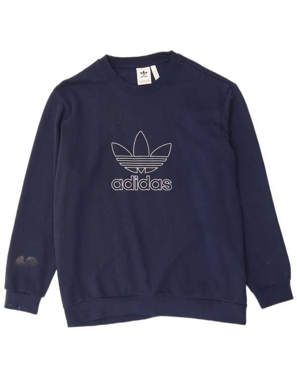 Felpa grafica da uomo ADIDAS maglione XL cotone blu navy