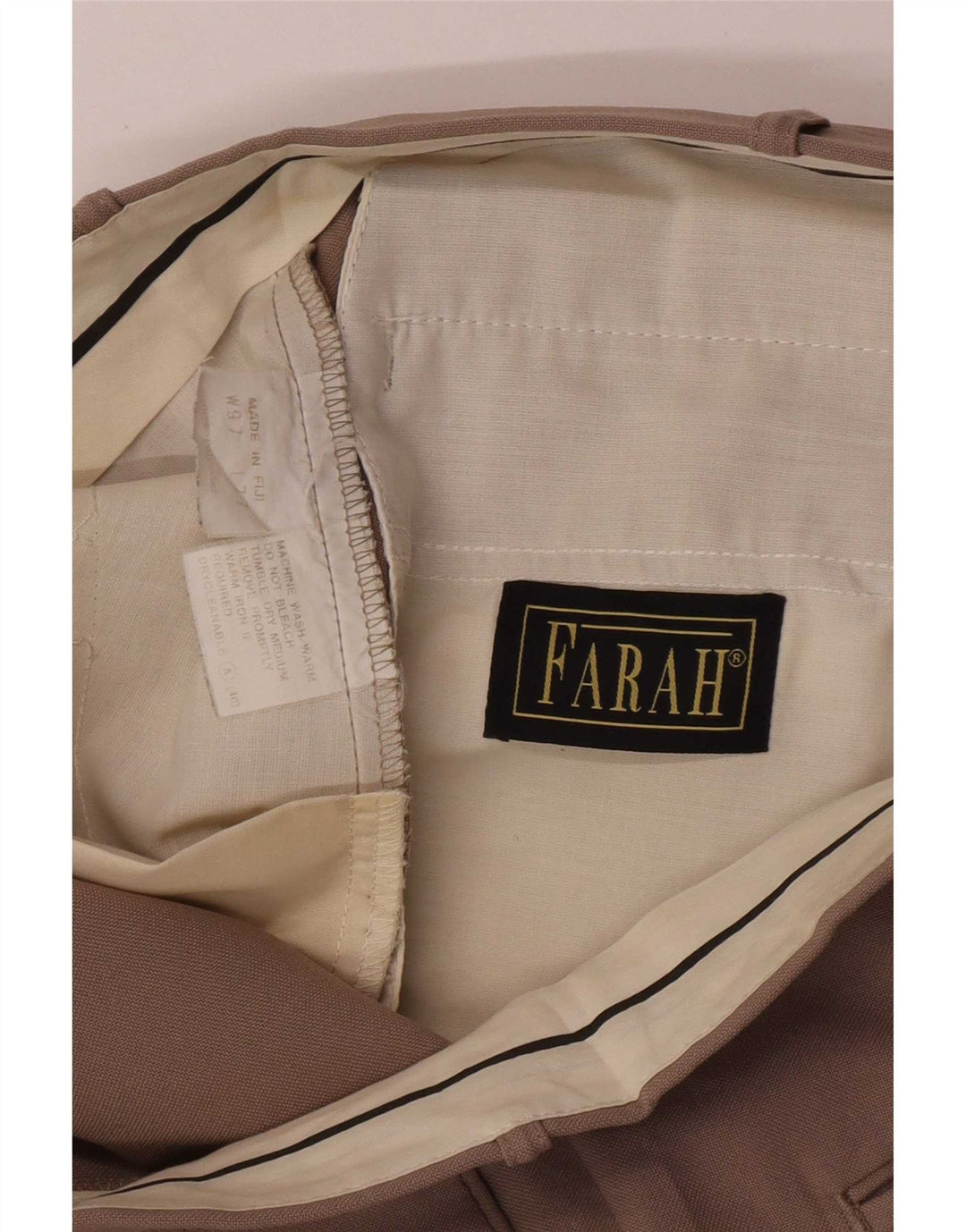Pantaloni da completo da uomo con pegging Farah W36 L28 poliestere marrone