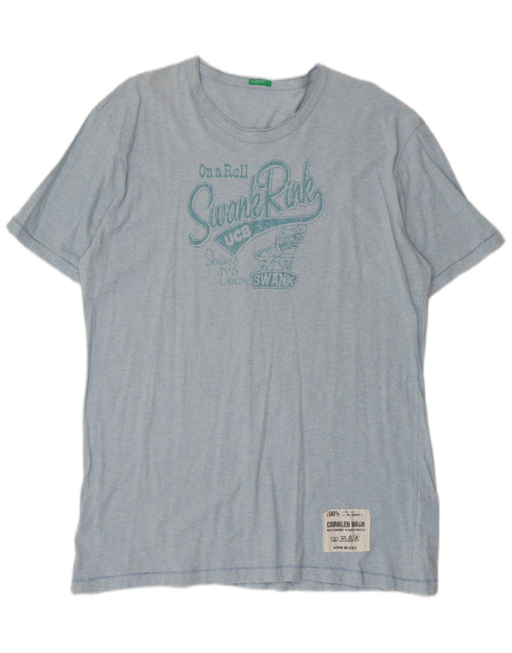 T-shirt grafica da uomo Benetton Top 2XL in cotone blu