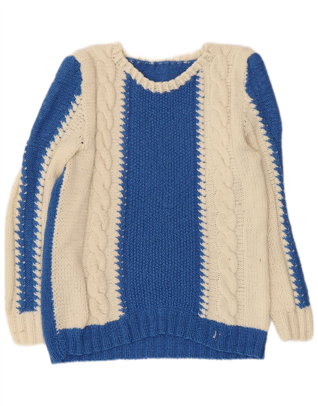 Maglione maglione con scollo a V da donna VINTAGE UK 10 Small Blue Colourblock