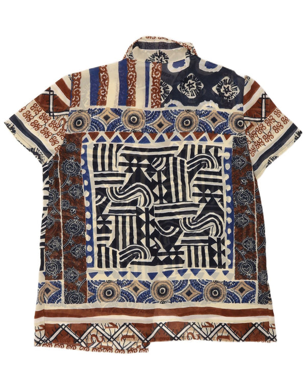 Camicetta vintage da donna trasparente con camicia trasparente UK 18 XL multicolore geometrica