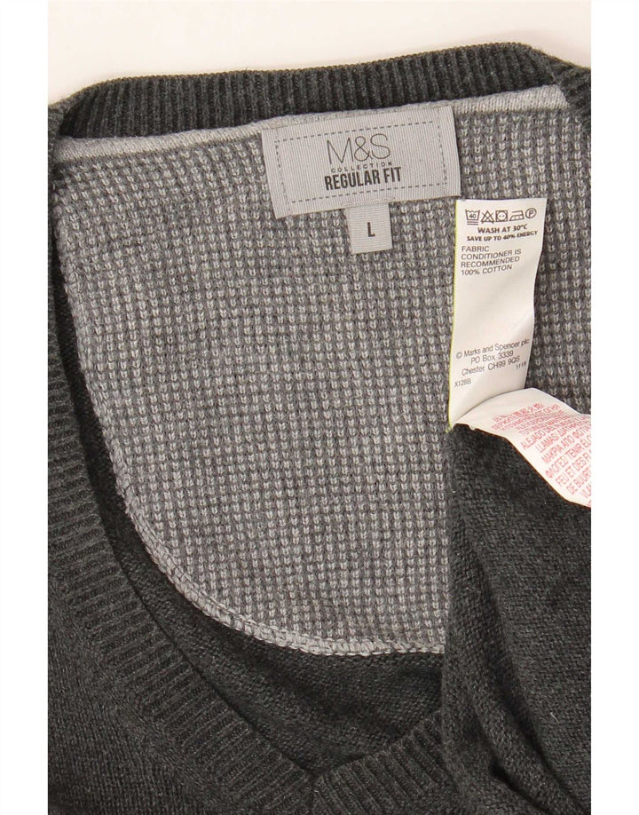 Maglione da uomo Marks & Spencer vestibilità regolare con scollo a V, grande cotone grigio
