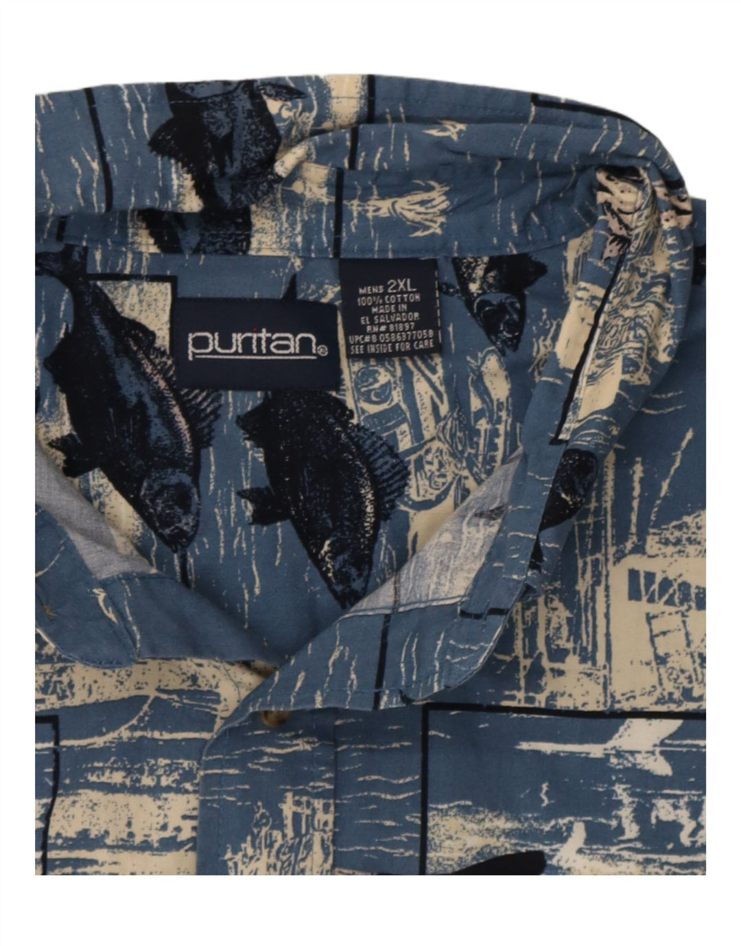 Camicia a maniche corte grafica da uomo Puritan 2XL cotone blu