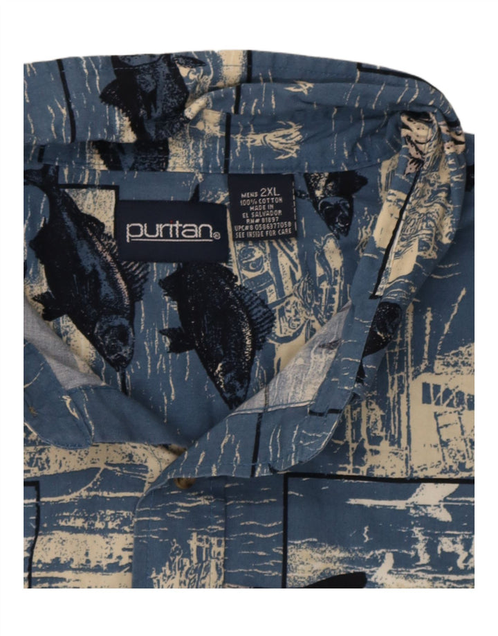 Camicia a maniche corte grafica da uomo Puritan 2XL cotone blu