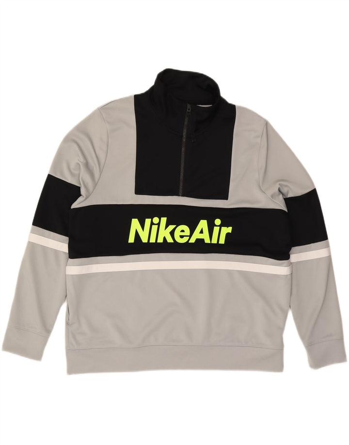 NIKE Felpa con collo con zip grafica da uomo Maglione grande grigio color block