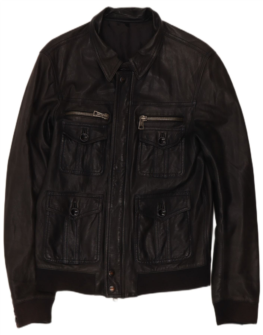 Giacca in pelle vintage da uomo IT 50 media nera