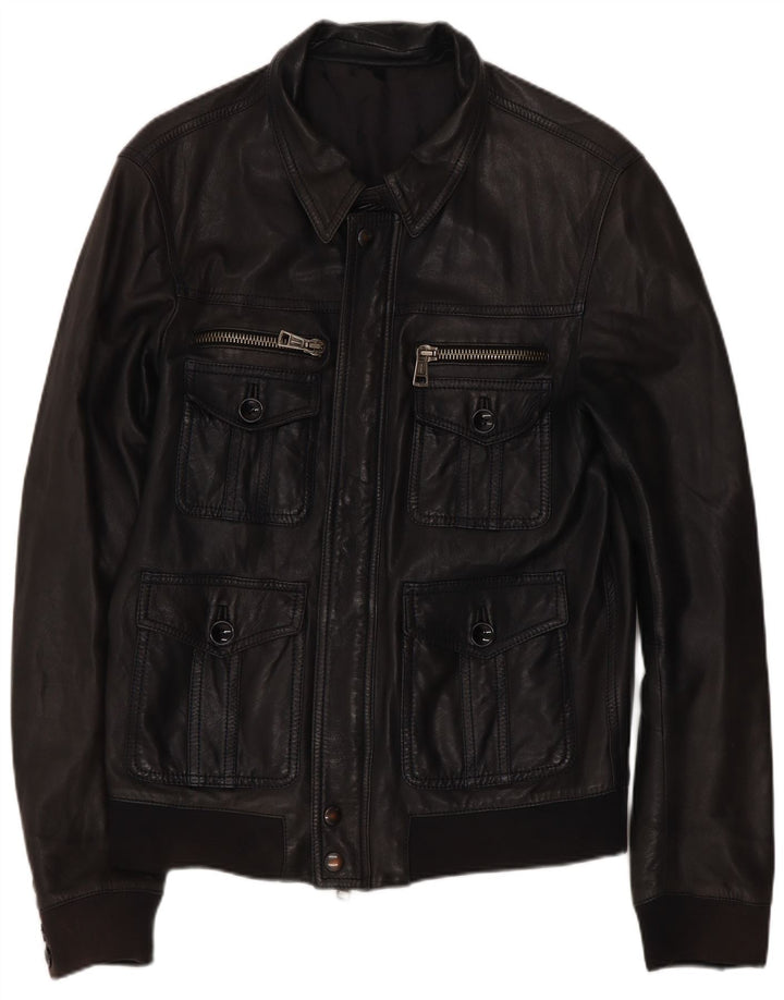 Giacca in pelle vintage da uomo IT 50 media nera