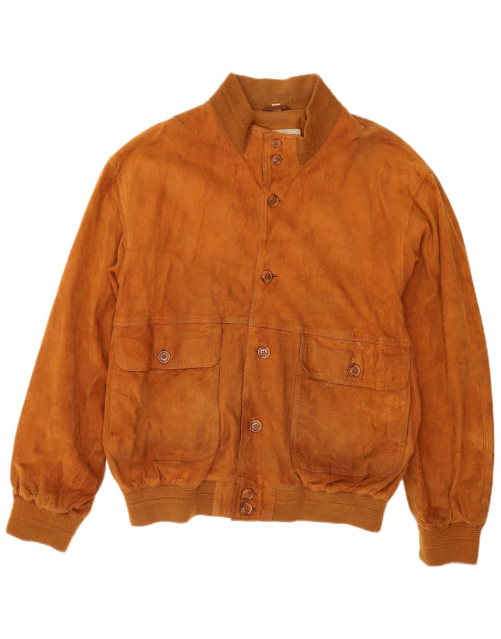 Giubbotto bomber in pelle scamosciata vintage da uomo UK 42 XL in pelle marrone