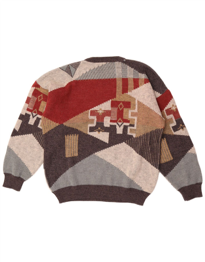 Maglione maglione girocollo da uomo vintage grande motivo geometrico multicolore
