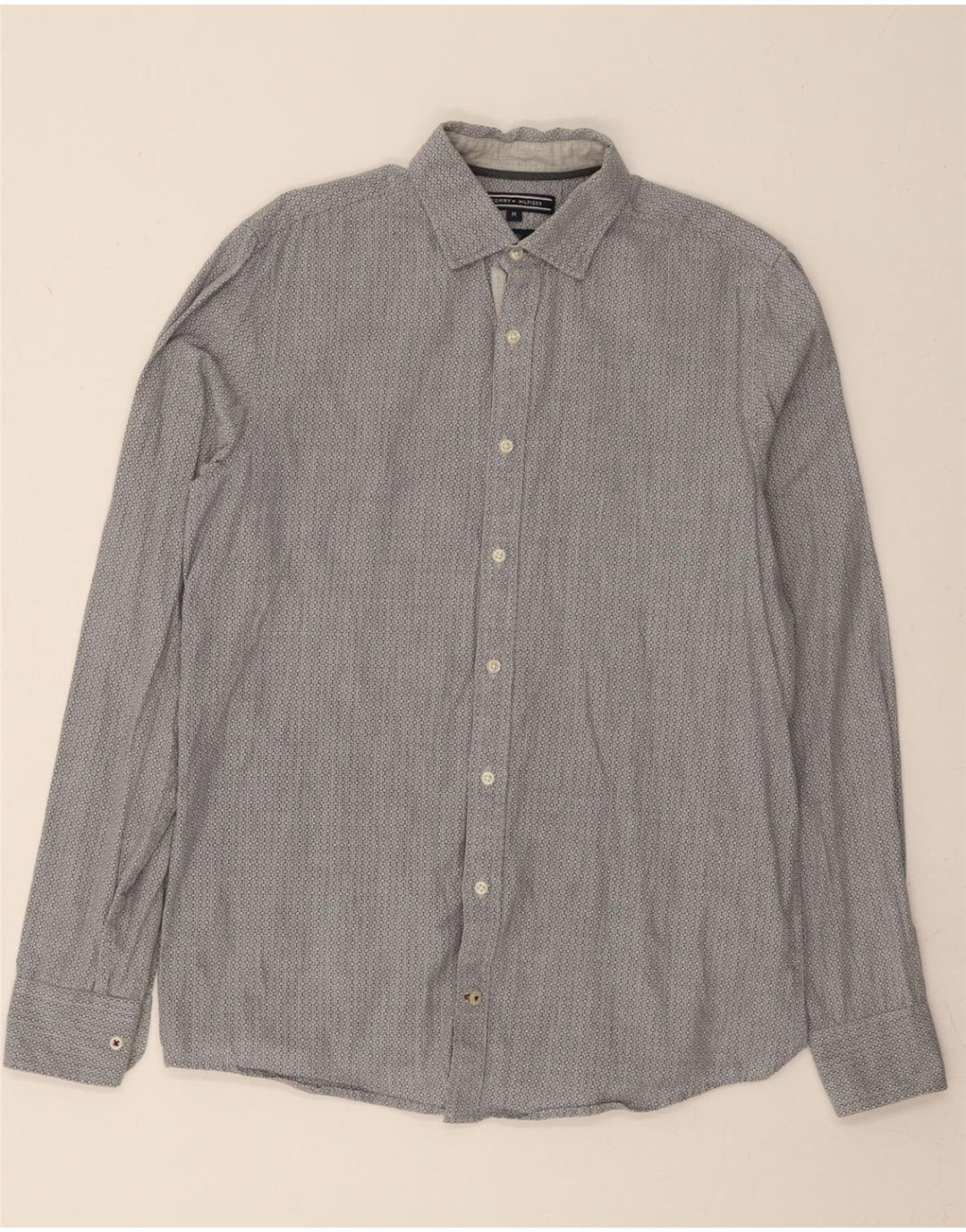 TOMMY HILFIGER Mens Regular Fit Shirt Medium Grey Geometric Cotton Vintage Tommy Hilfiger and Second-Hand Tommy Hilfiger from Messina Hembry 