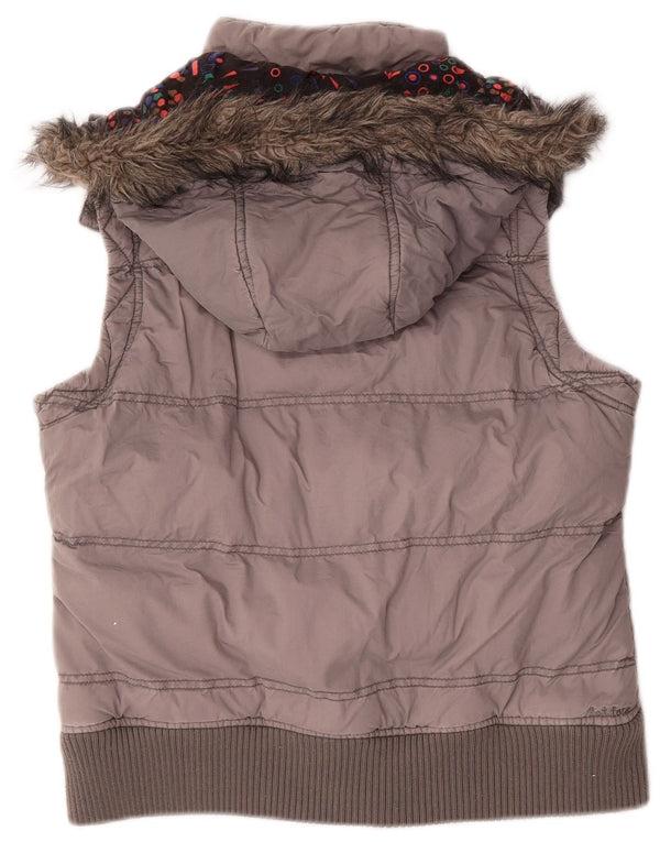 Gilet imbottito con cappuccio da donna Fat Face UK 14 grande cotone grigio
