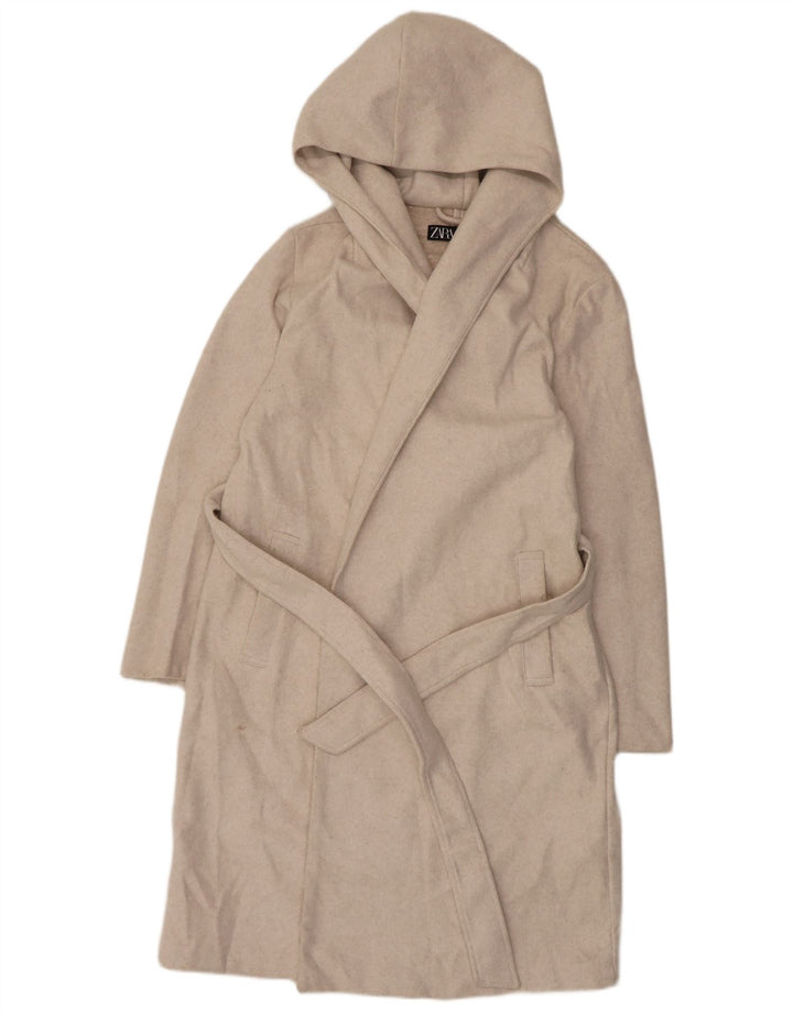 Cappotto con cappuccio da donna Zara UK 12 Poliestere beige medio