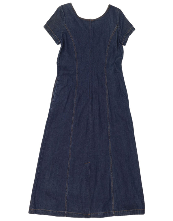 Laura Ashley Maxi abito in denim da donna UK 12 Medio cotone blu navy