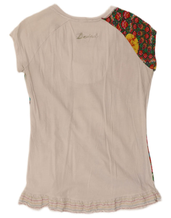 Desigual T-shirt da donna con grafica con allacciatura frontale UK 22 2XL Bianco