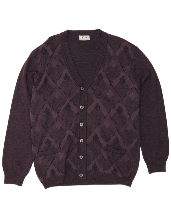 Maglione cardigan da uomo Rodes 2XL Viola Argyle/Lana diamante