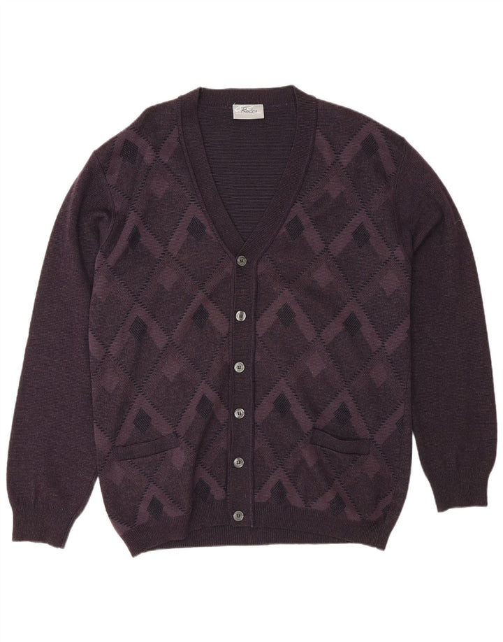 Maglione cardigan da uomo Rodes 2XL Viola Argyle/Lana diamante