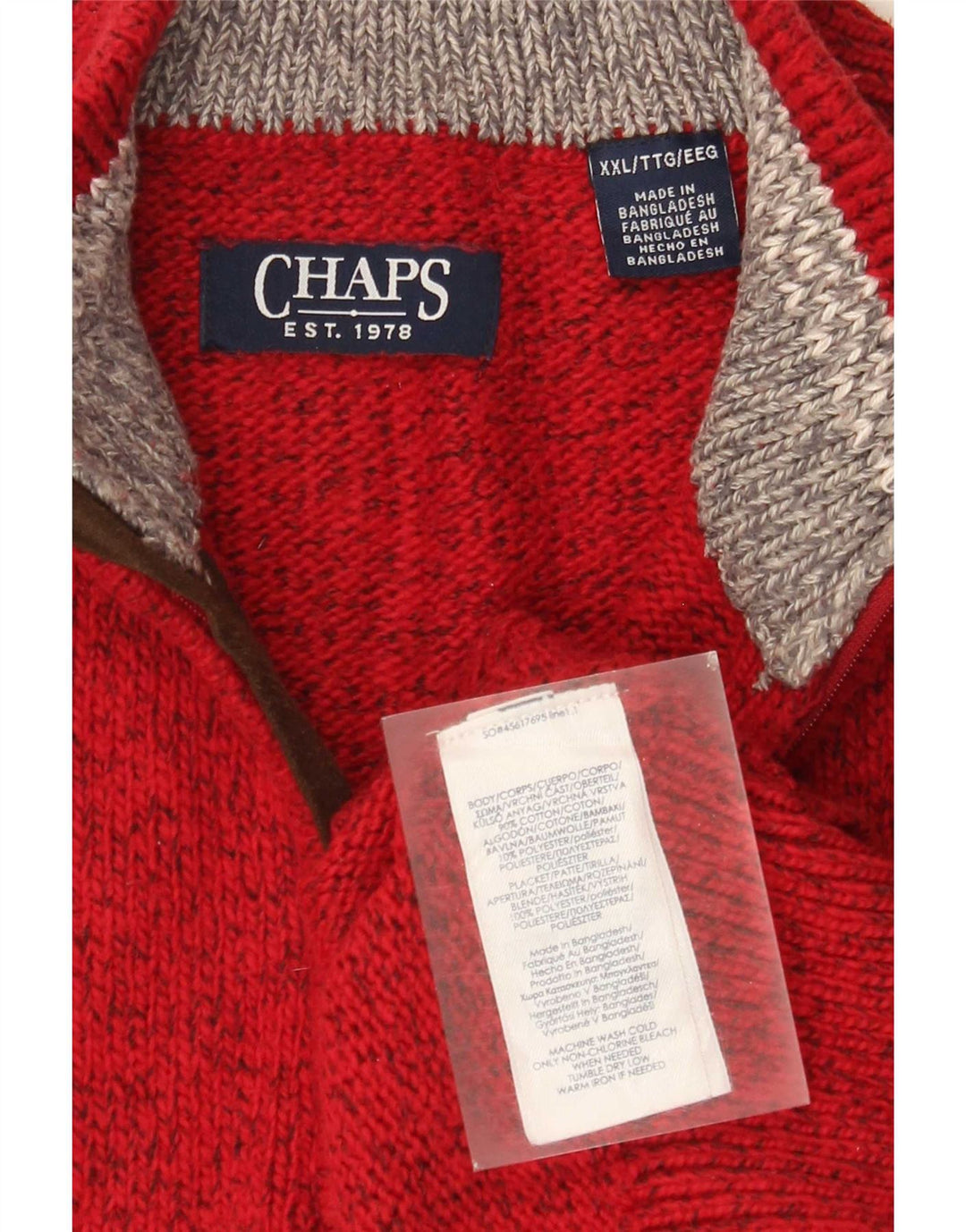 Maglione Chaps da uomo con zip e collo 2XL in cotone chiazzato rosso
