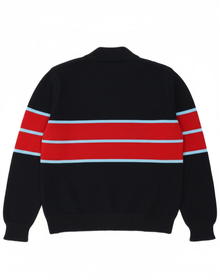 VINTAGE Womens Crew Neck Jumper Sweater UK 14 Medium Navy Blue Striped