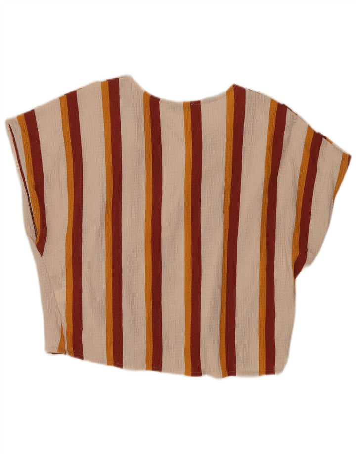 Zara Trafaluc camicetta da donna Top UK 14 grande poliestere a righe bianco sporco