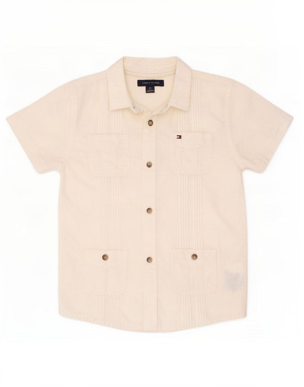Camicia a maniche corte per ragazzi Tommy Hilfiger 3-4 anni in cotone bianco sporco