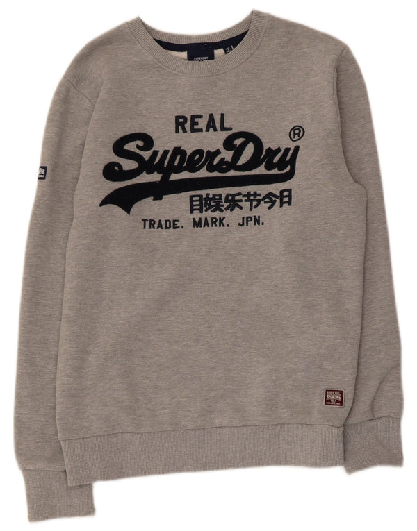Felpa grafica da donna Superdry Maglione UK 14 Cotone grigio medio