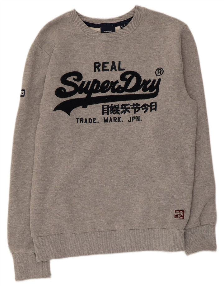 Felpa grafica da donna Superdry Maglione UK 14 Cotone grigio medio
