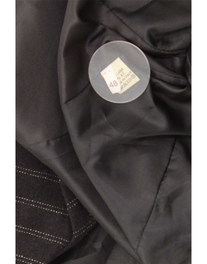 Giacca blazer doppiopetto vintage da donna IT 48 XL in lana a righe nere