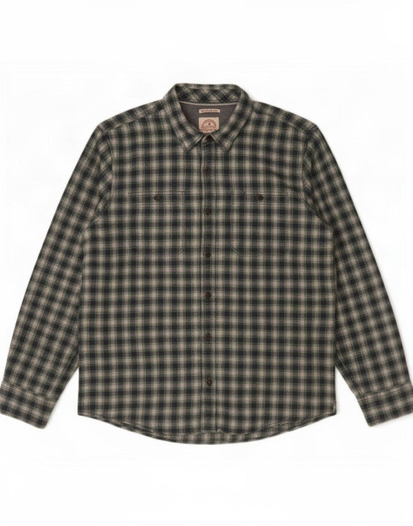Fat Face Camicia da uomo in flanella vestibilità regolare XL in cotone a quadri verde