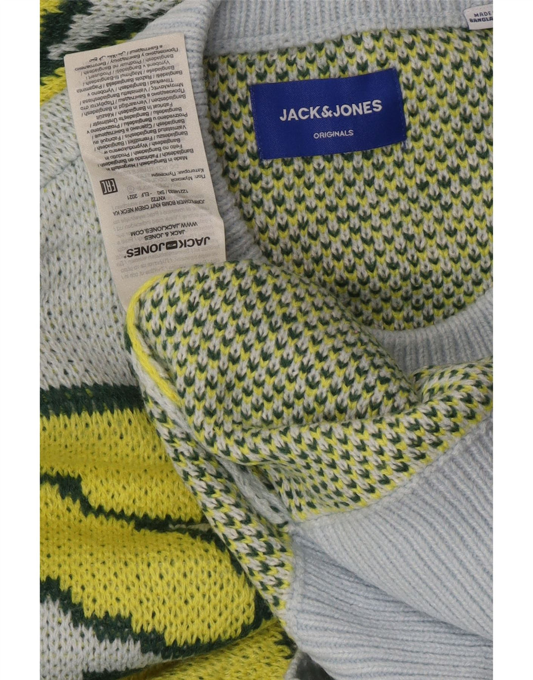 JACK & JONES Mens Crew Neck Jumper Sweater Medium Blue Floral Acrylic