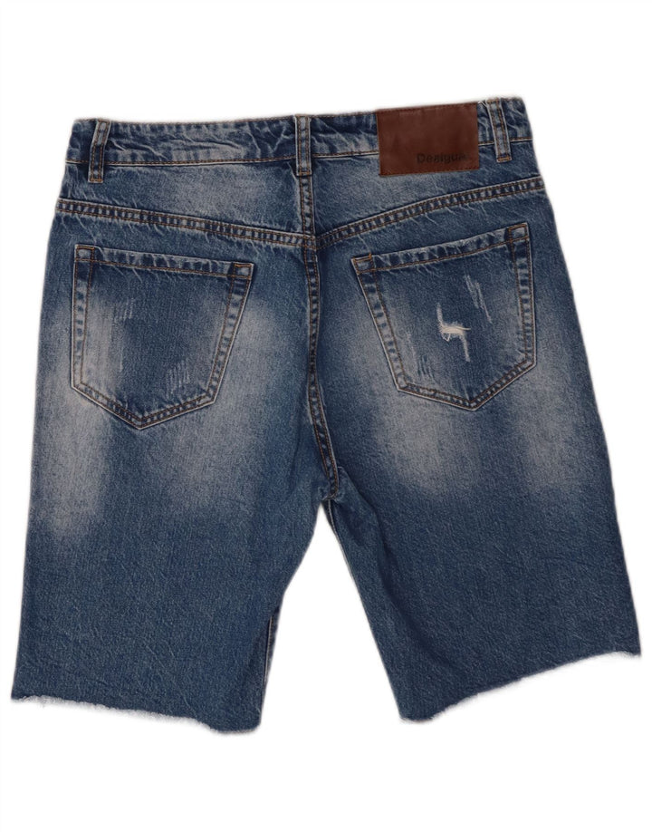 Desigual Pantaloncini di jeans invecchiati da uomo W30 Cotone patchwork blu medio