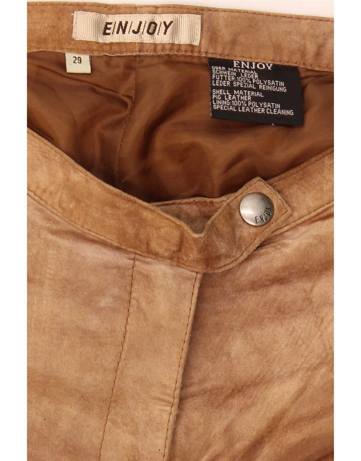 ENJOY Pantaloni da donna in pelle scamosciata bootcut W29 L30 in pelle marrone