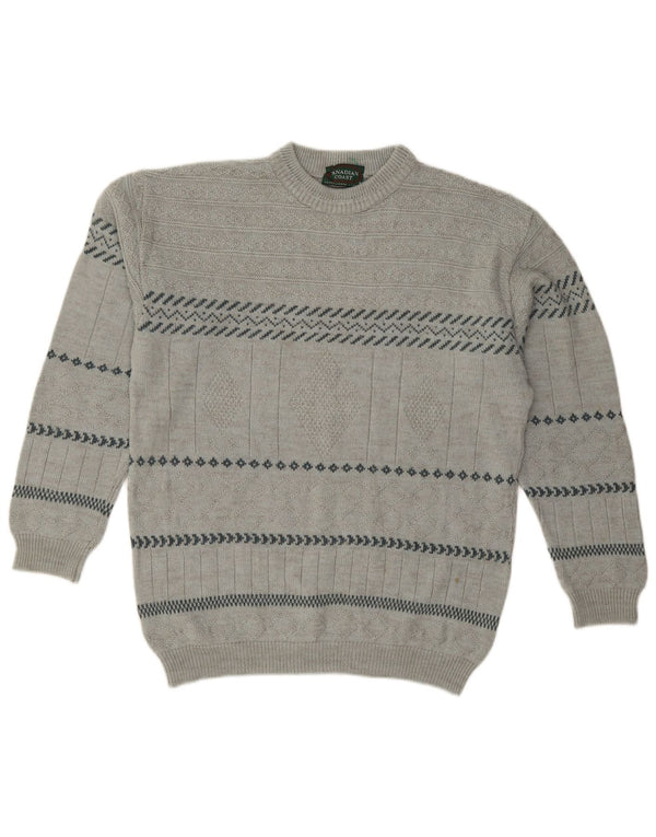CANADIAN Mens Crew Neck Jumper Sweater Medium Grey Striped Acrylic