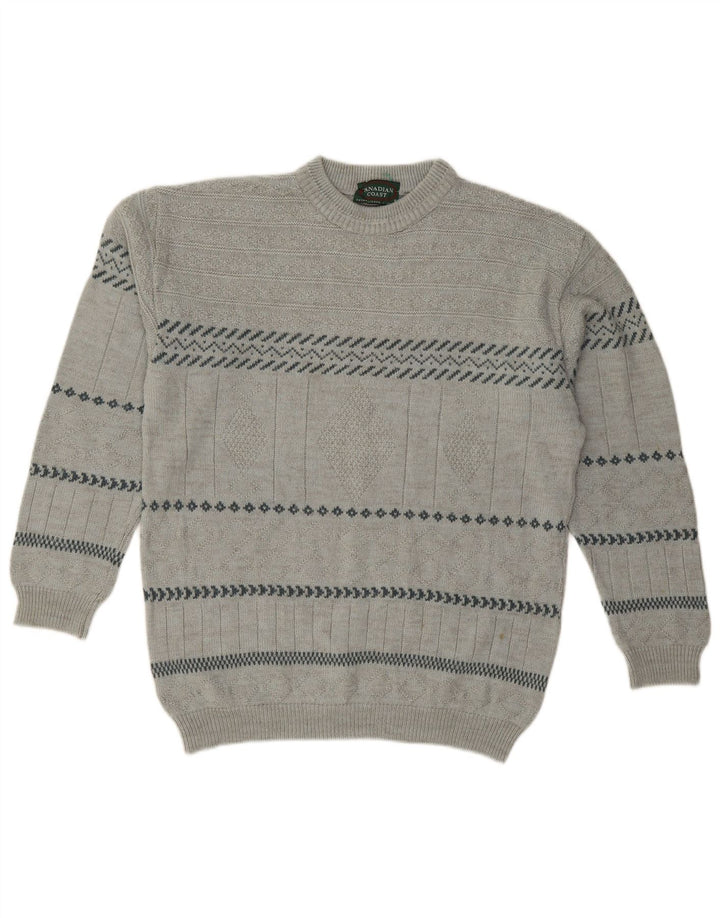 CANADIAN Maglione girocollo da uomo in acrilico grigio medio a righe