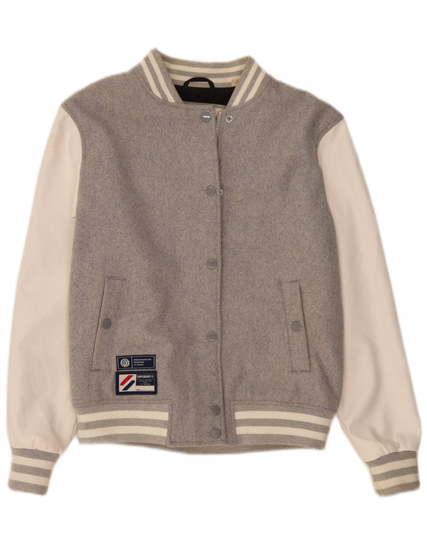 SUPERDRY Womens Oversized Varsity Jacket UK 10 Small Grey Colourblock