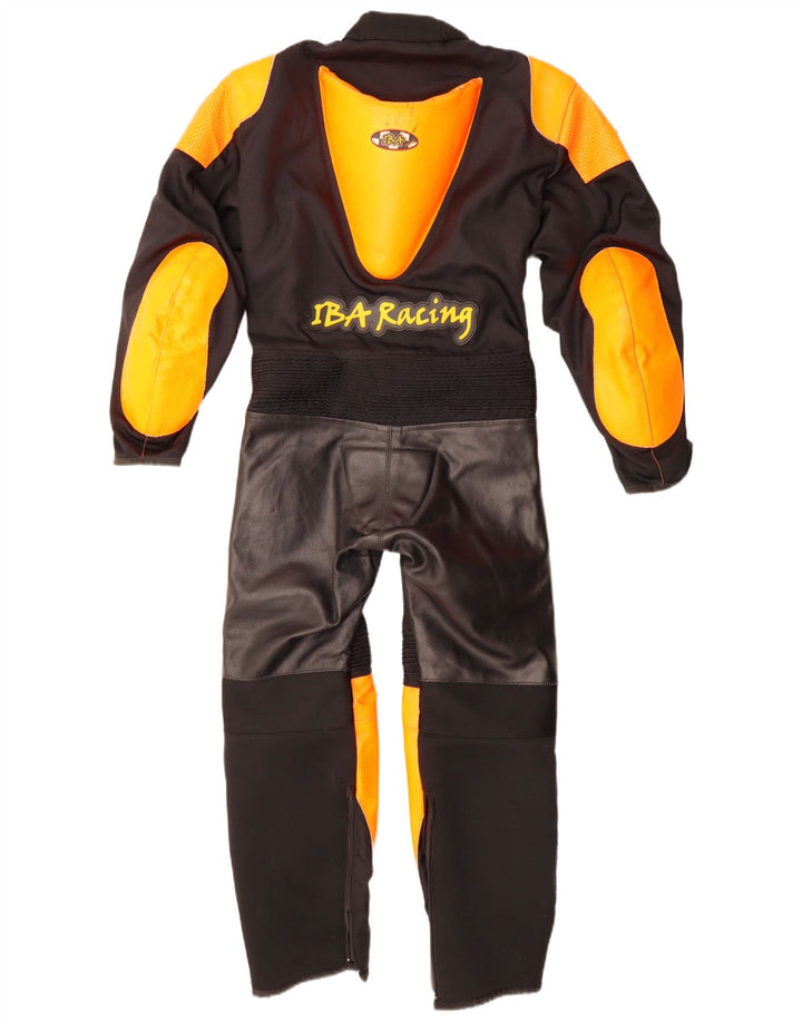 Tuta grafica da motociclista vintage da donna UK 12 Medium Yellow Colourblock