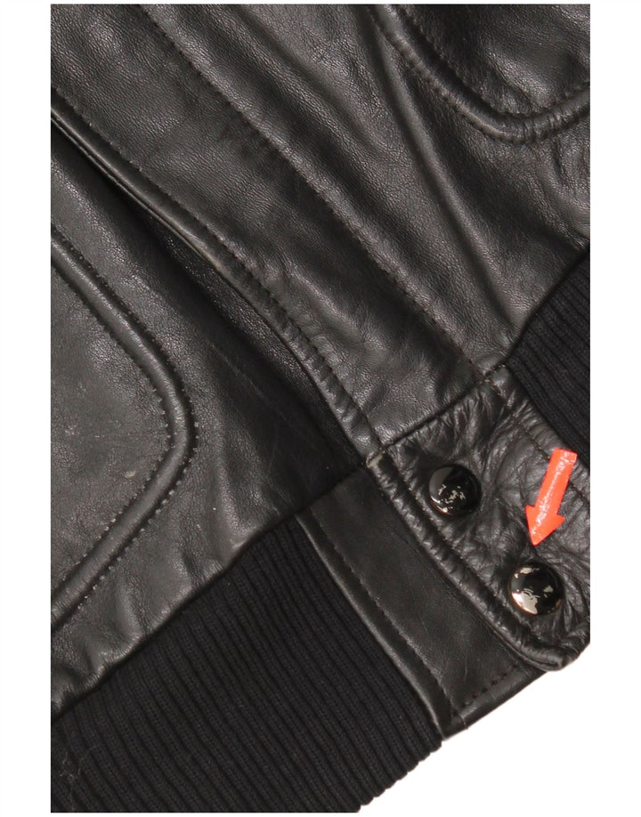 Giacca militare in pelle da uomo vintage UK 38 in pelle nera media