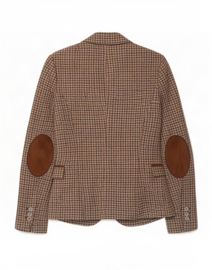 Giacca blazer da donna a 1 bottone Zara UK 10 piccola lana pied de poule marrone