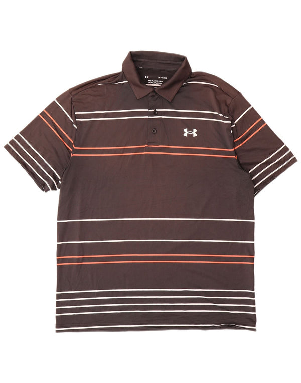 Polo Under Armour da uomo Heat Gear, a righe marroni grandi