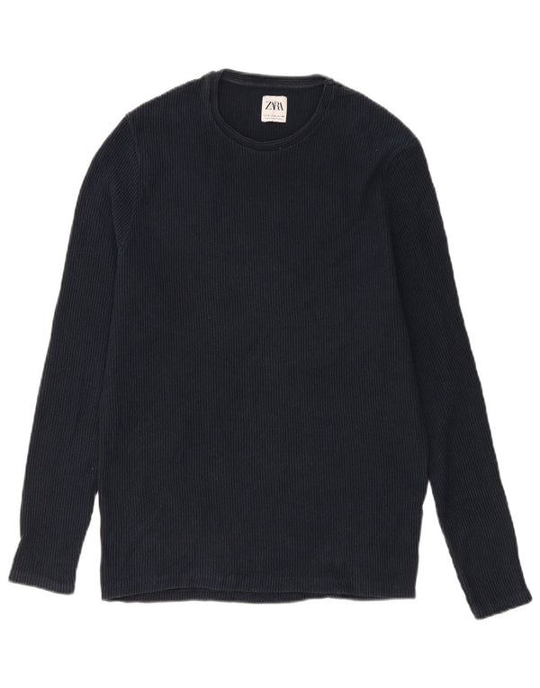 Zara Mens Top Long Sleeve Medium Navy Blue