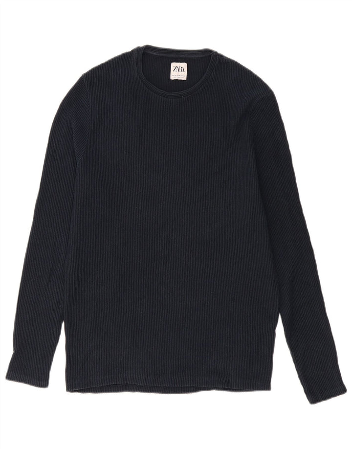 Top Zara da uomo a maniche lunghe blu navy medio