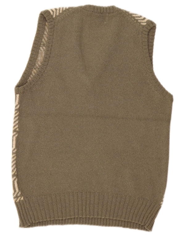 Canotta da donna vintage canotta UK 14 lana a righe kaki media