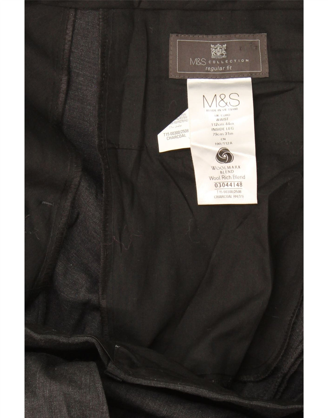 Pantaloni da abito vestibilità regolare da uomo Marks & Spencer W44 L31 lana grigia
