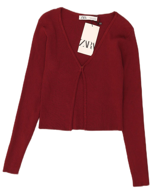 Top cardigan corto da donna Zara UK 8 piccolo in viscosa bordeaux