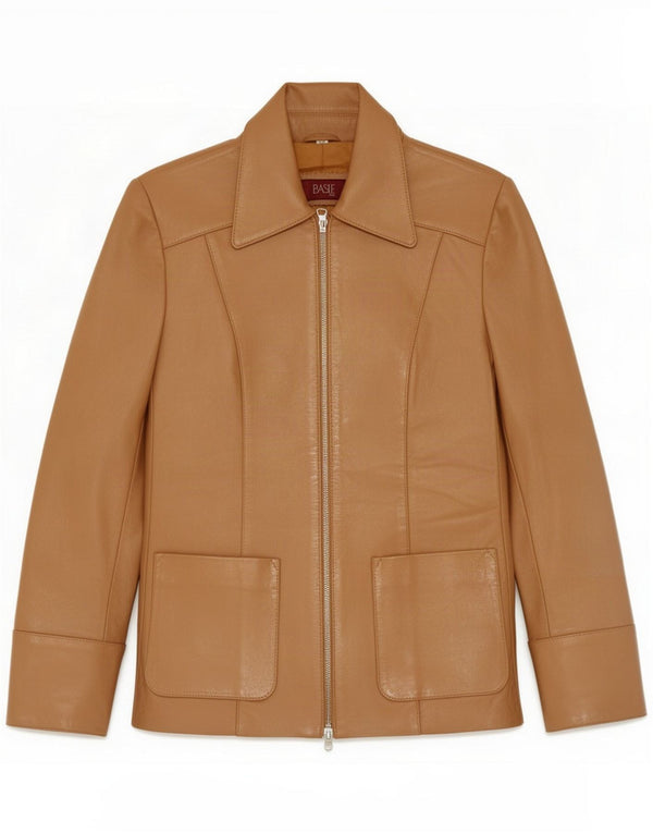 Basile Womens Leather Jacket IT 42 Medium Beige