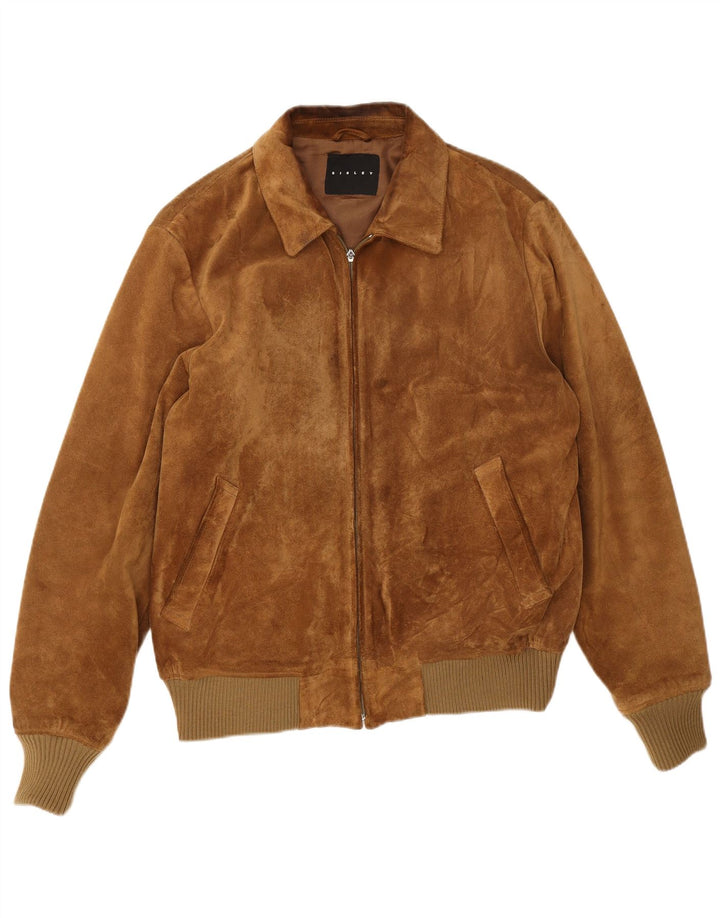 Giubbotto bomber in pelle scamosciata da uomo Sisley UK 36 piccolo marrone